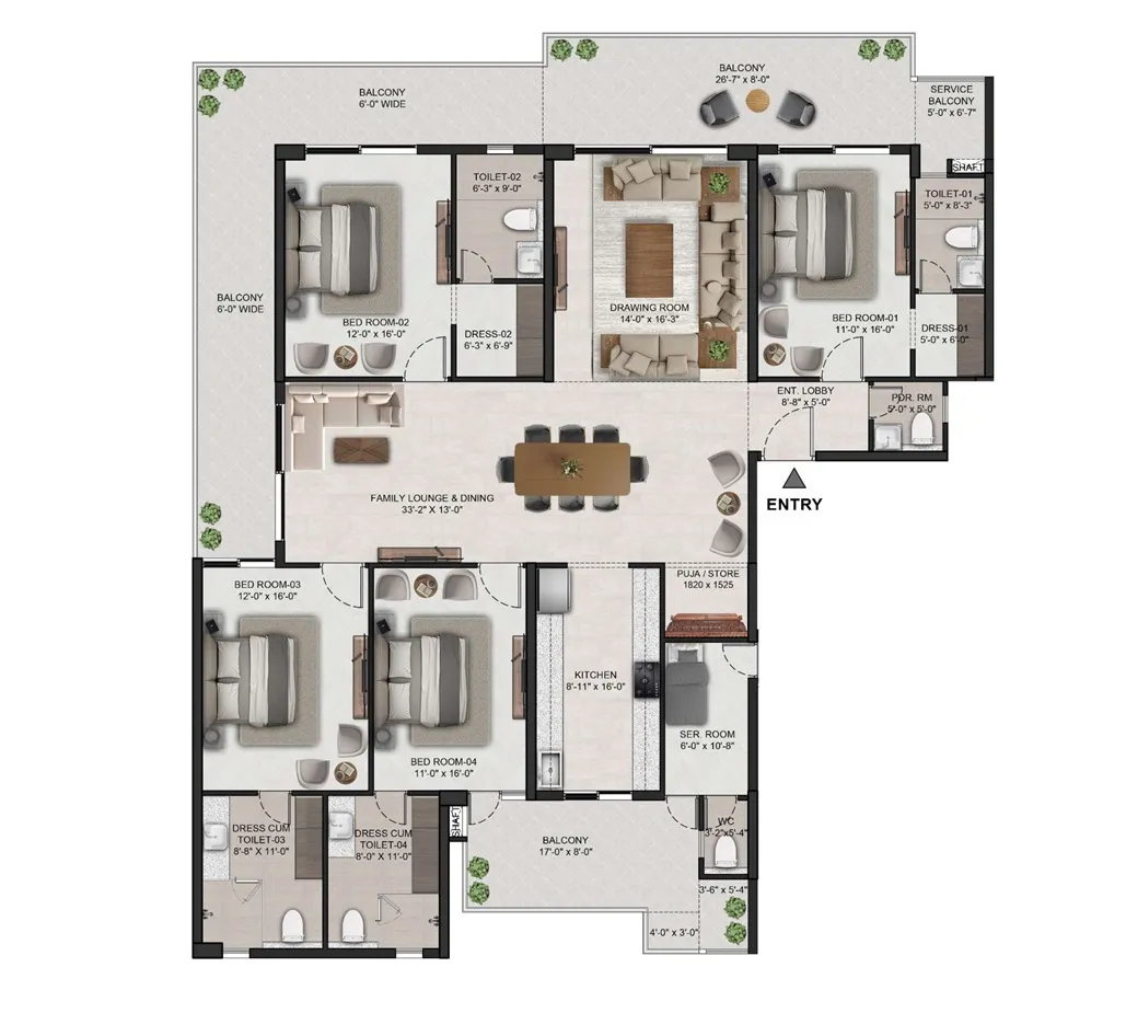 4+1 BHK Ultra Luxury floor plan 3900 sq.ft The Eden Park Zirakpur